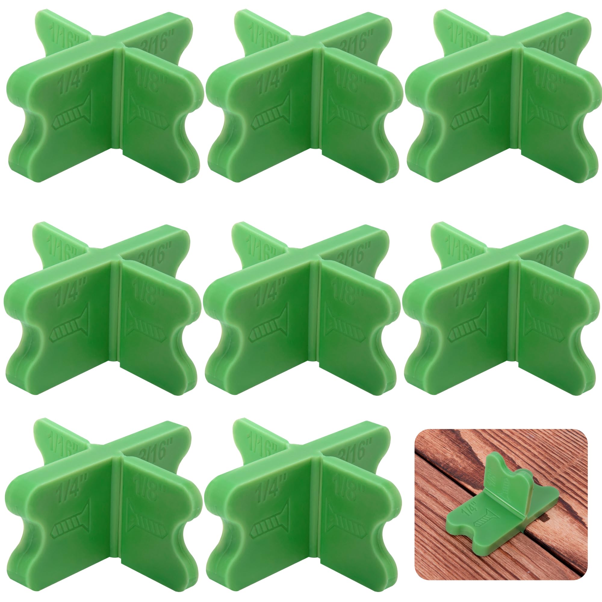 8 Pcs ABS Deck Spacer Tool, 4 Thicknesses Green Deck Board Spacers