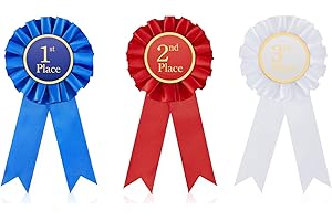 Award Ribbon Rosette Set, 1st, 2nd and 3rd Place Blue Ribbon Award Medals for Participation