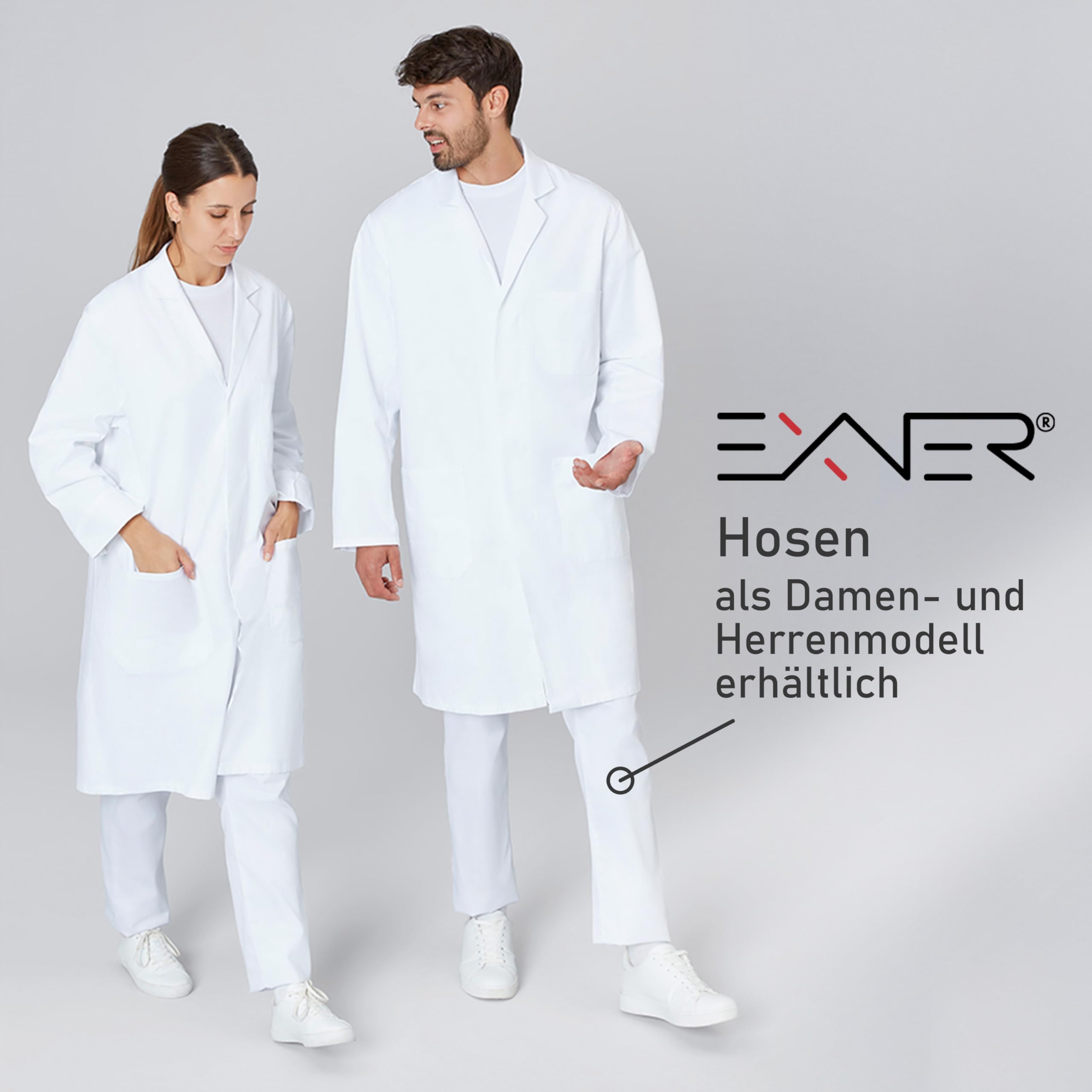 Exner Manteau de médecin, blouse de laboratoire, manteau de travail, médical, pharmacie, médecin, femme, homme, unisexe, couleur blanche, disponible en coton ou tissu mélangé de XS à 5XL, Blanc.,
