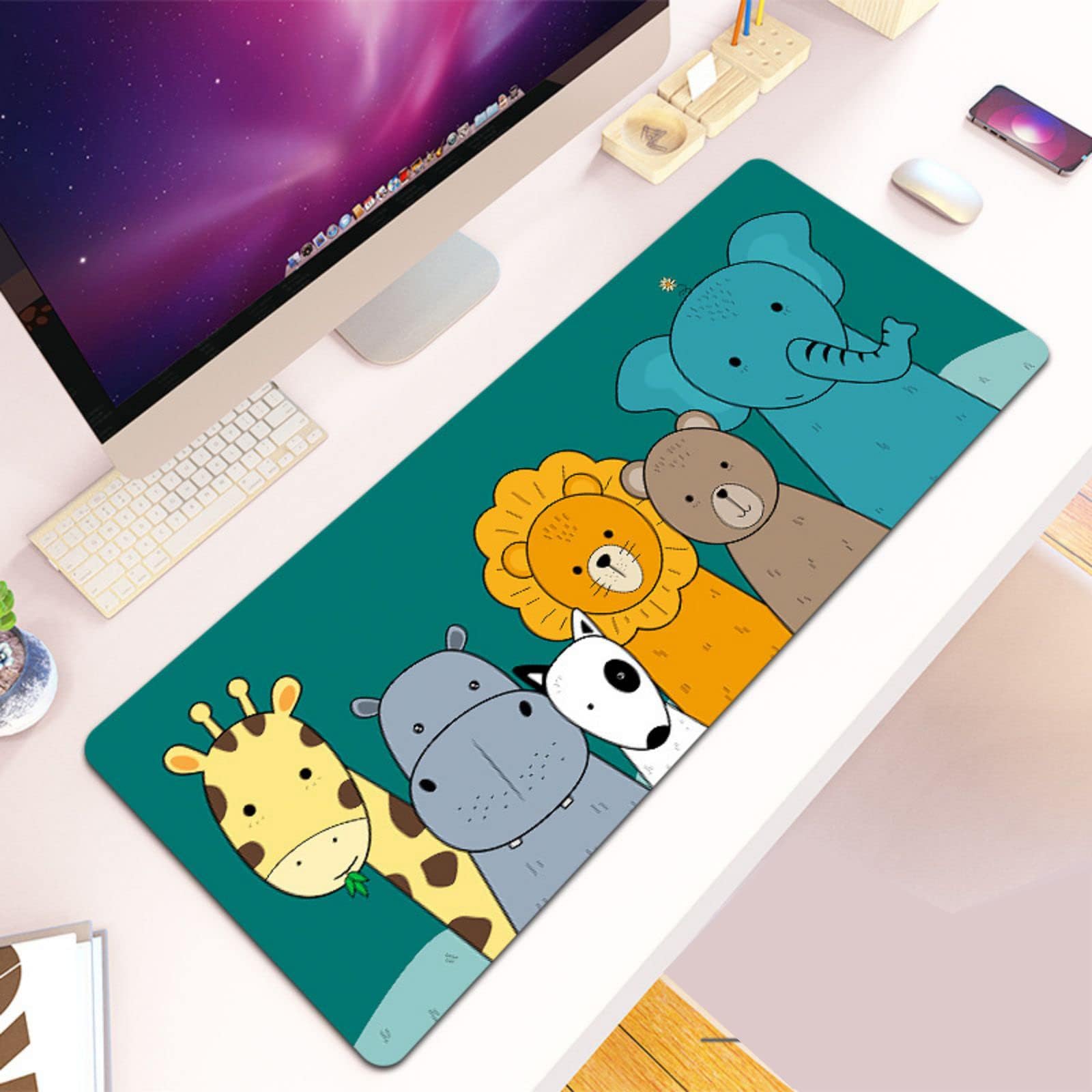 Extended Gaming Mouse Pad, Large Non-Slip Rubber Base Mousepad with Stitched Edges, Waterproof Keyboard Mouse Mat Desk Pad for Work, Game, Office, Home -Family Animals(31.5x11.9 in)