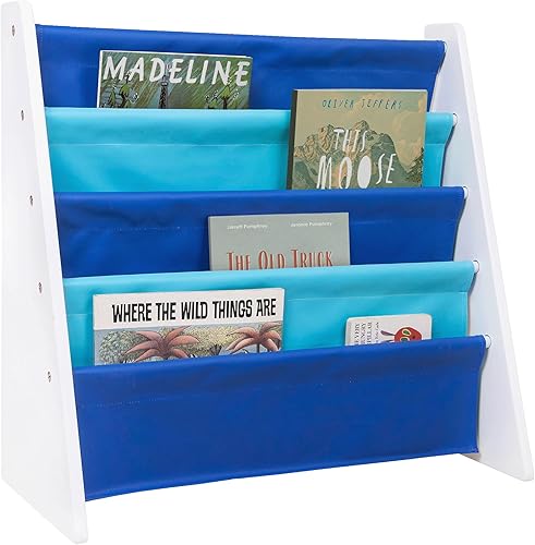 Miniatura 85 de Wildkin Estantería de madera para niños, diseño de lona premium con 4 estantes de tela, organizador para el hogar o el aula, natural con aguamarina