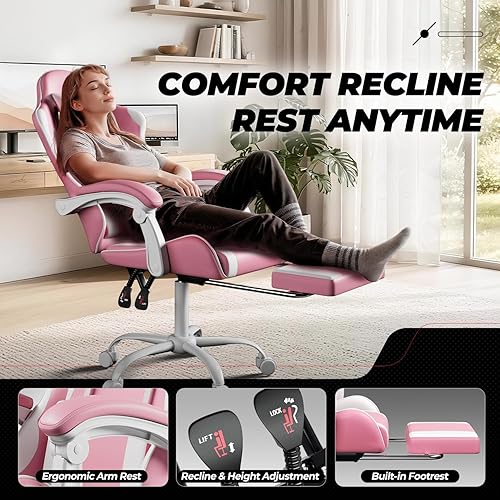 Miniatura 6 de Silla de oficina ergonómica Auto Dynasty para juegos, silla de oficina de respaldo alto con soporte lumbar ajustable, enlace de reposabrazos,
