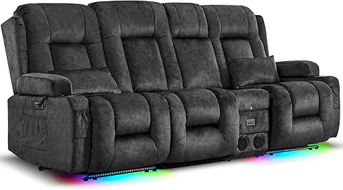 Miniatura 40 de URRED Sofá reclinable de dos plazas con masaje y calor, sofá biplaza reclinable eléctrico con consola, asiento de cine en casa con luces LED,