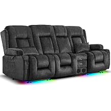 URRED Power Loveseat Recliner Sofa with Massage and Heat,Dark Grey