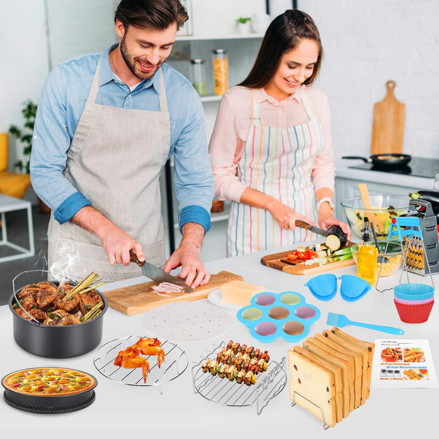 17 Pcs Air Fryer Accessories with Recipe Cookbook for Growise Phillips Cozyna Fits All 3.2QT - 5.8QT Air Fryer, 7in Deep Fryer Accessories : Home & Kitchen