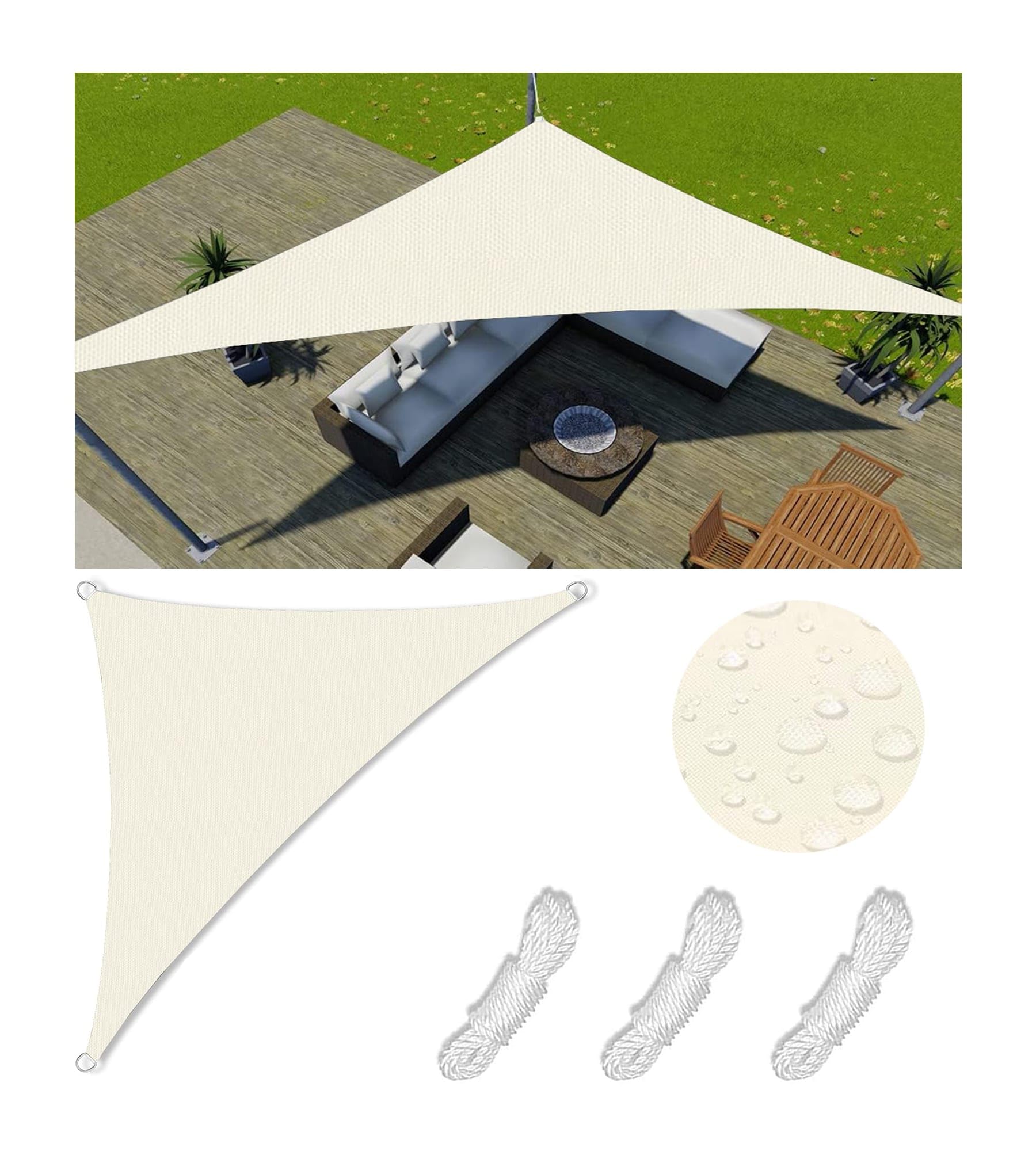 Vela Ombreggiante Triangolare 4x4x5.7m - Impermeabile E UV98%, Per Giardino, Balcone, Con Fune E Anelli D - Foto 9