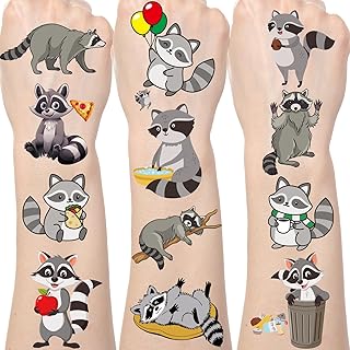Funny Raccoon Temporary Tattoos - 200+ Raccoon Birthday Party Decorations Favors Supplies Funny Animals Tattoo Stickers Gifts for Kids Adults Animal Themed Party Decor Prizes Rewards