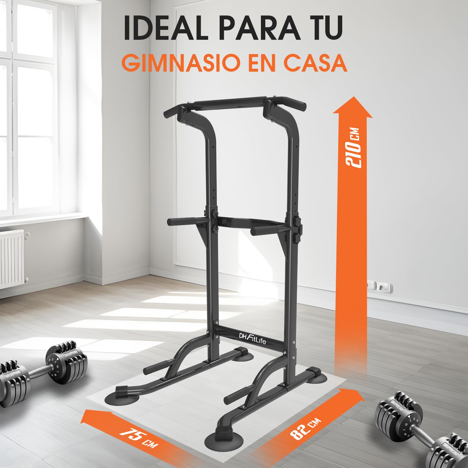 DH FitLife Power Tower Dip Station | Barra de Dominadas Independiente | Estación de Fondos | Barras Paralelas para Espalda | Estación de Entrenamiento Multifuncional | Power Rack Para Gimnasio en Casa