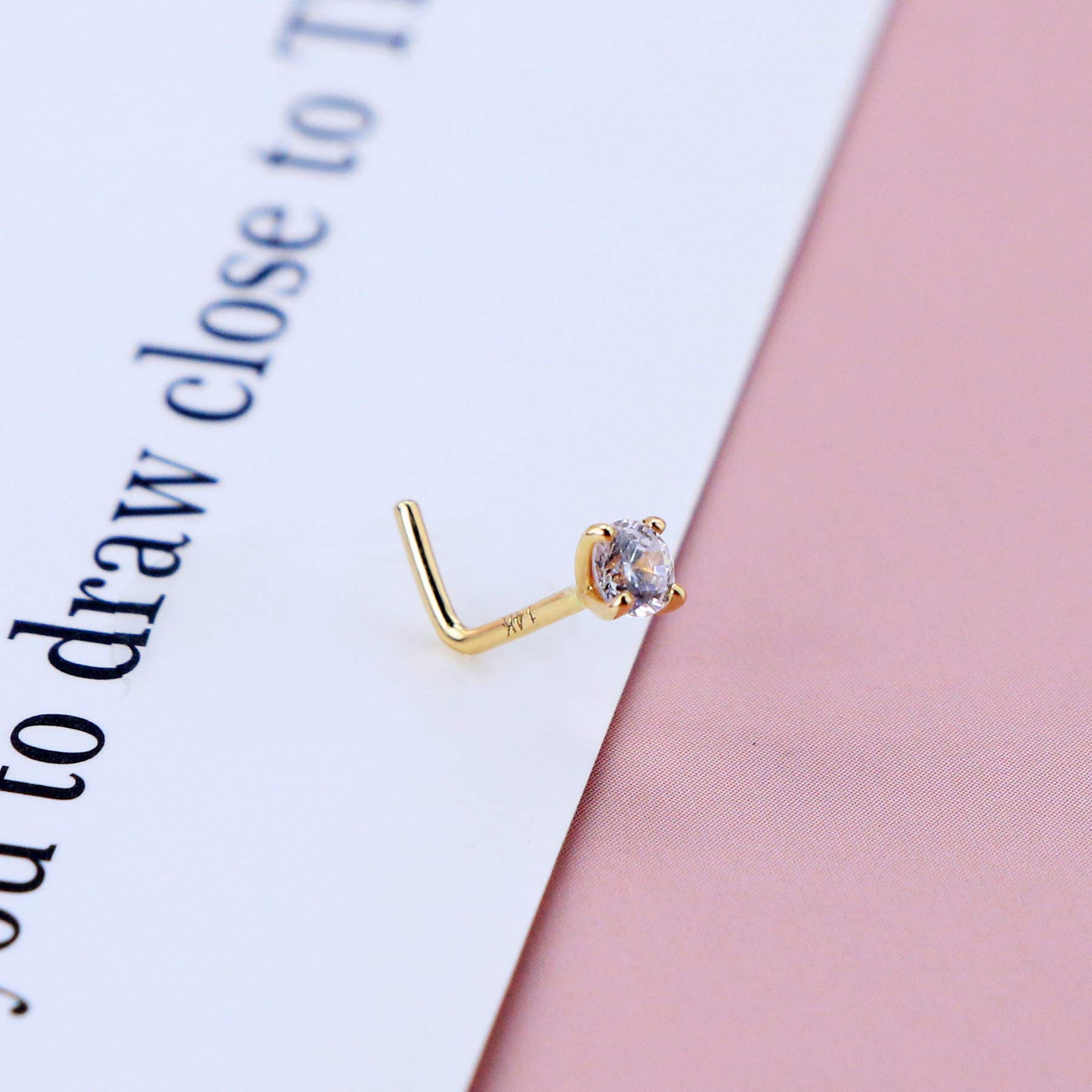 CM Crareesi Mania Piercing per naso in vero oro giallo massiccio 14 K, calibro 20, con zirconia cubica a forma di cuore