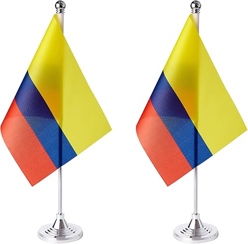 Miniatura 1 de ZXvZYT Paquete de 2 banderas de mesa colombianas con base de soporte, decoración de eventos de festivales internacionales, decoración de oficina en
