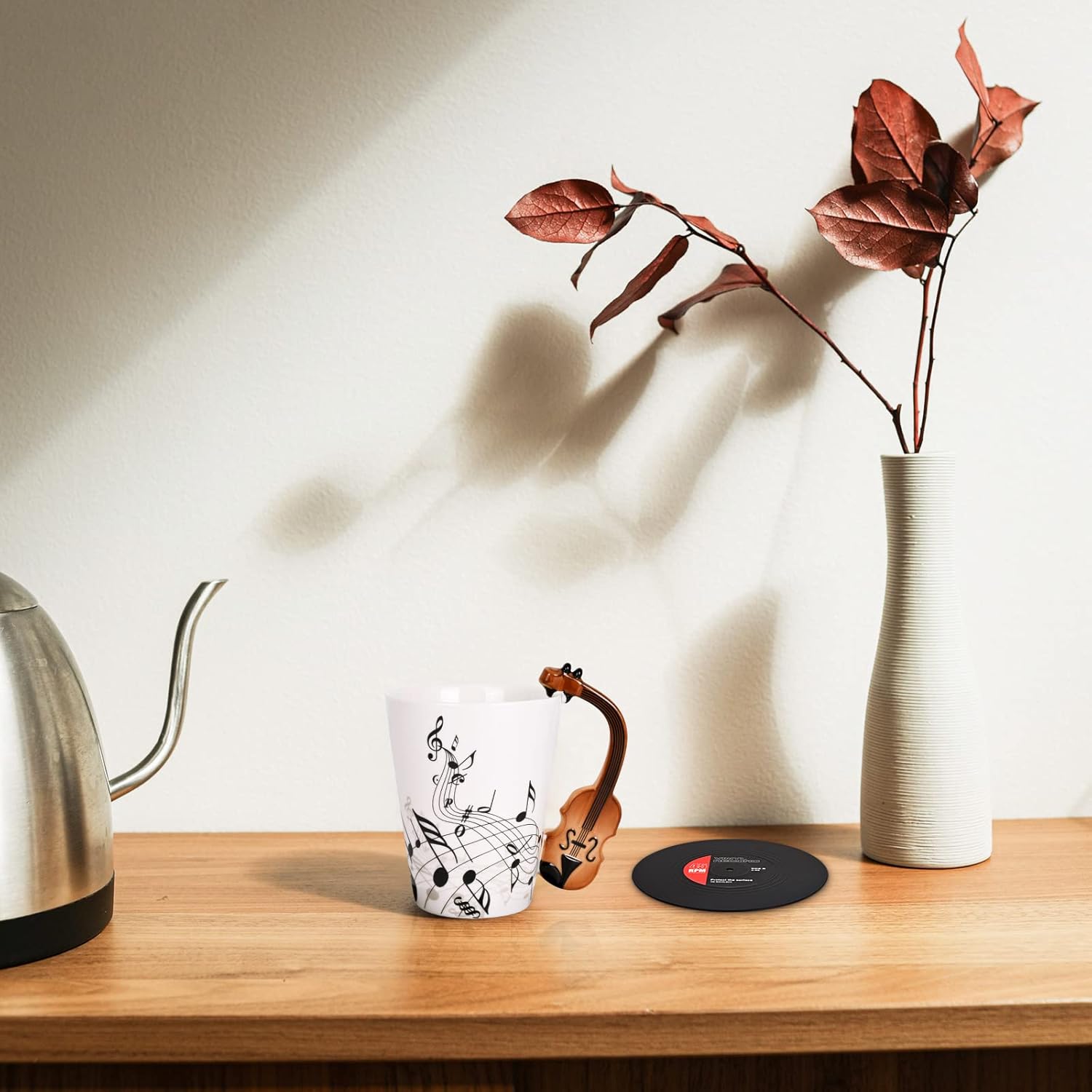 Maustic Novelty Violin Mug - 13 Oz Ceramic with Vinyl Record Coaster, Perfect for Music Lovers, Musicians, and Violinists - Ideal for Christmas or Birthday Gifts - Image 5