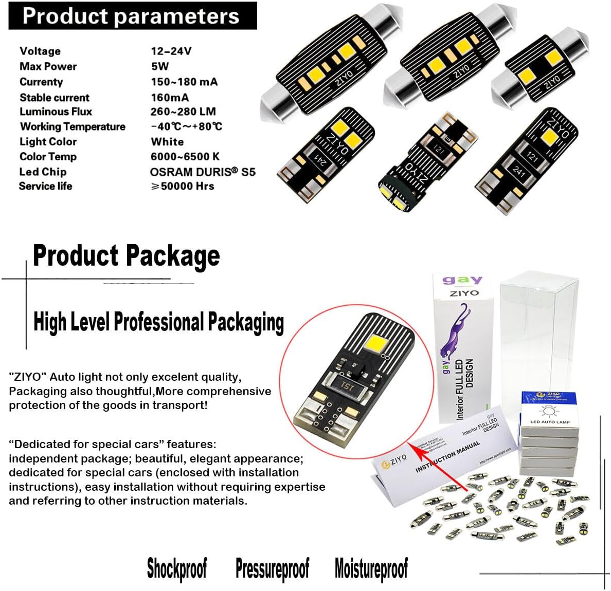ZIYO ZPL4126 - (22 Bulbs) LED Interior Light Kit Replacement for Land Rover LR3 LR4 Discovery 2005-2016 + License Plate Light Bulbs Package, Xenon White Dome Lights Upgrade Error Free