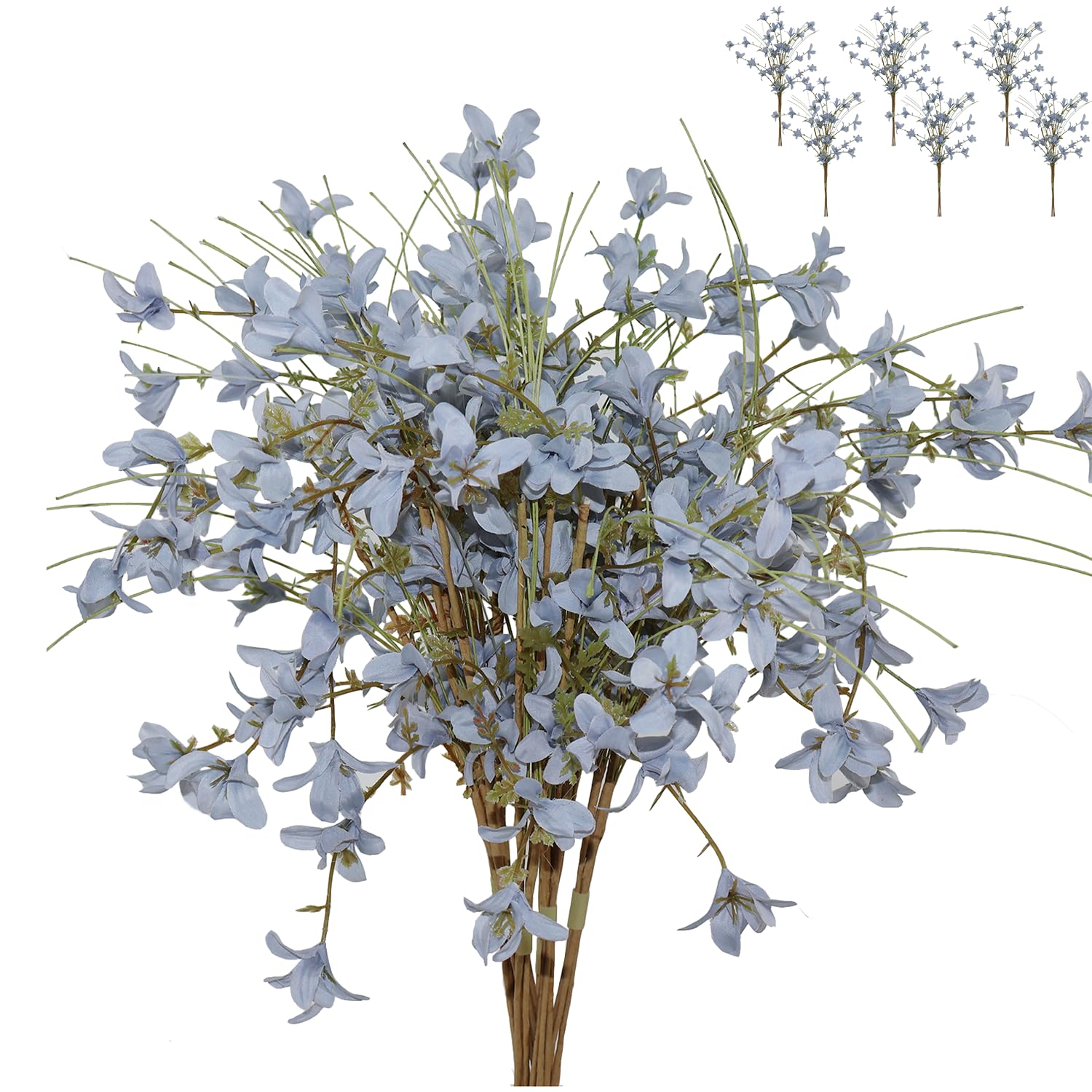 Photo 1 of 16" 24pcs Rustic Spring Summer Blooming Wild Flowers with Stems for Crafts or vase, Farmhouse Home Wedding Centerpieces Bouquets Decors - Grey Blue