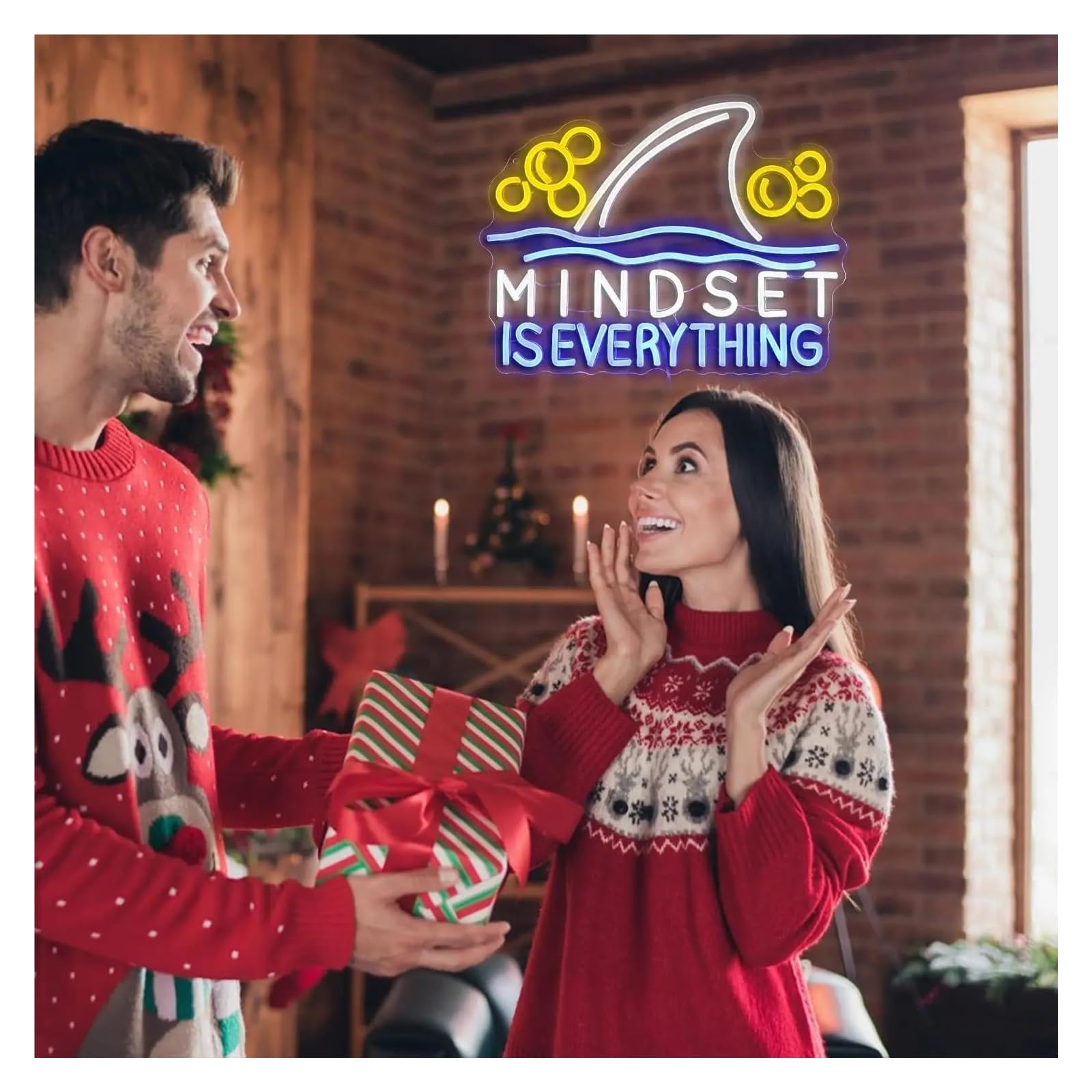 néon signe Enseigne Lumineuse Mindset Is Everything À Intensité Variable, Poisson Requin, Décoration Murale Pour Salle De Classe, Bureau, Chambre À Coucher, École