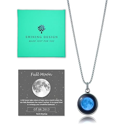 Custom Birth Moon Phase Necklace Jewelry with Gift Box; Special Day Jewelry; Glowin...