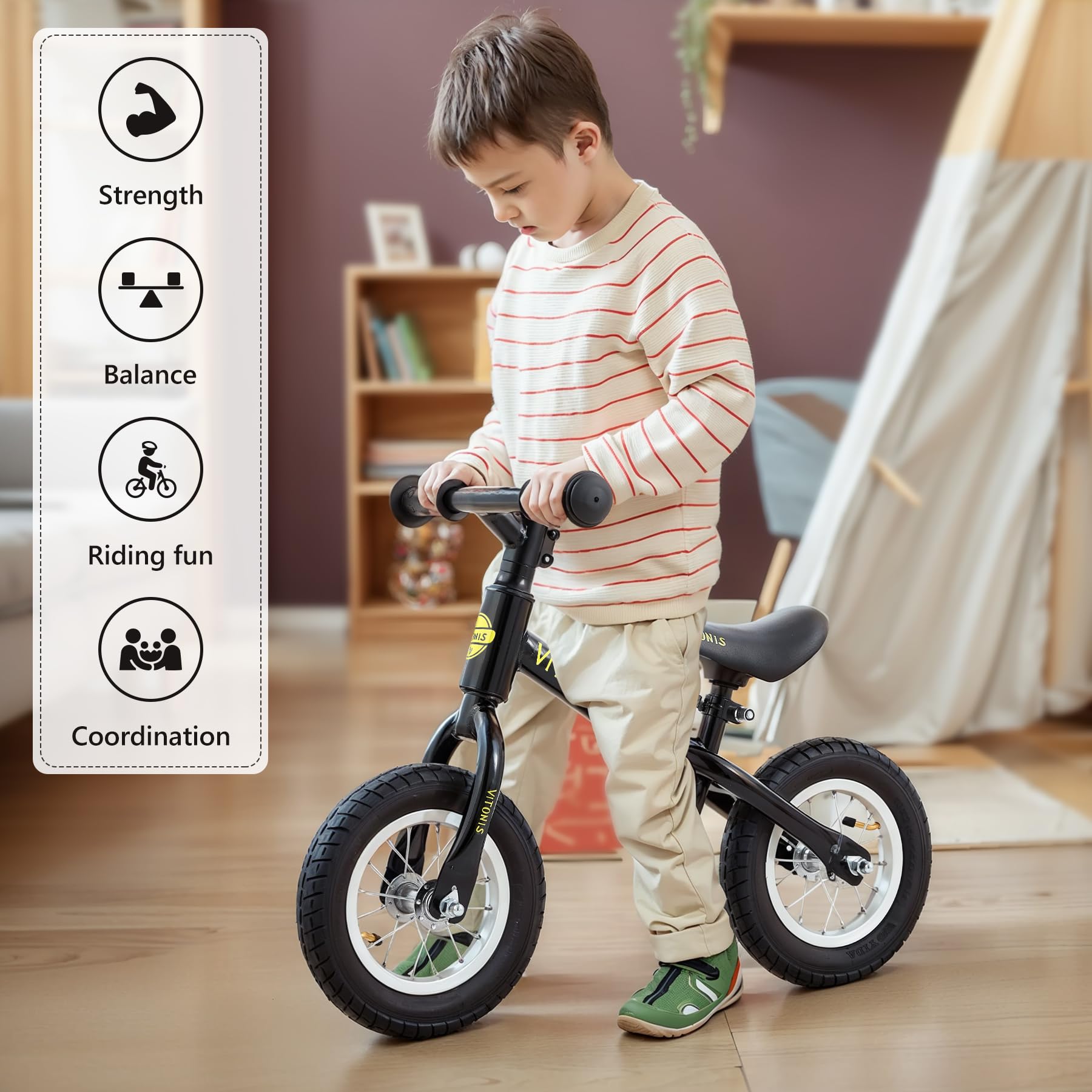 VITONIS balance bike Bicicletta Bambini Senza Pedali per 1,5-4 Anni Fino a 35 Kg, Sedile regolabile, sicuro e ultraleggero per bambini e bambine