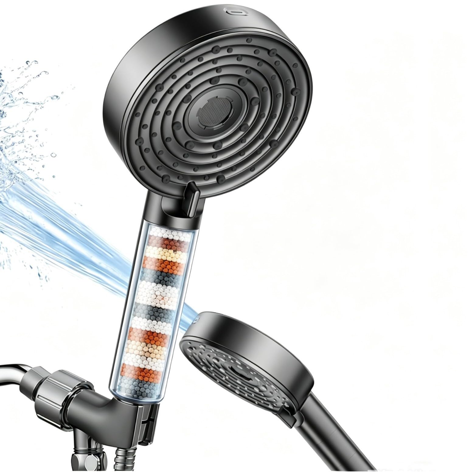 ABS-gefilterter Handbrausekopf, Mehrschicht-Wasserfilter, Druckverstärkungs-Design für Badezimmer mit niedrigem Druck,Grau,Set