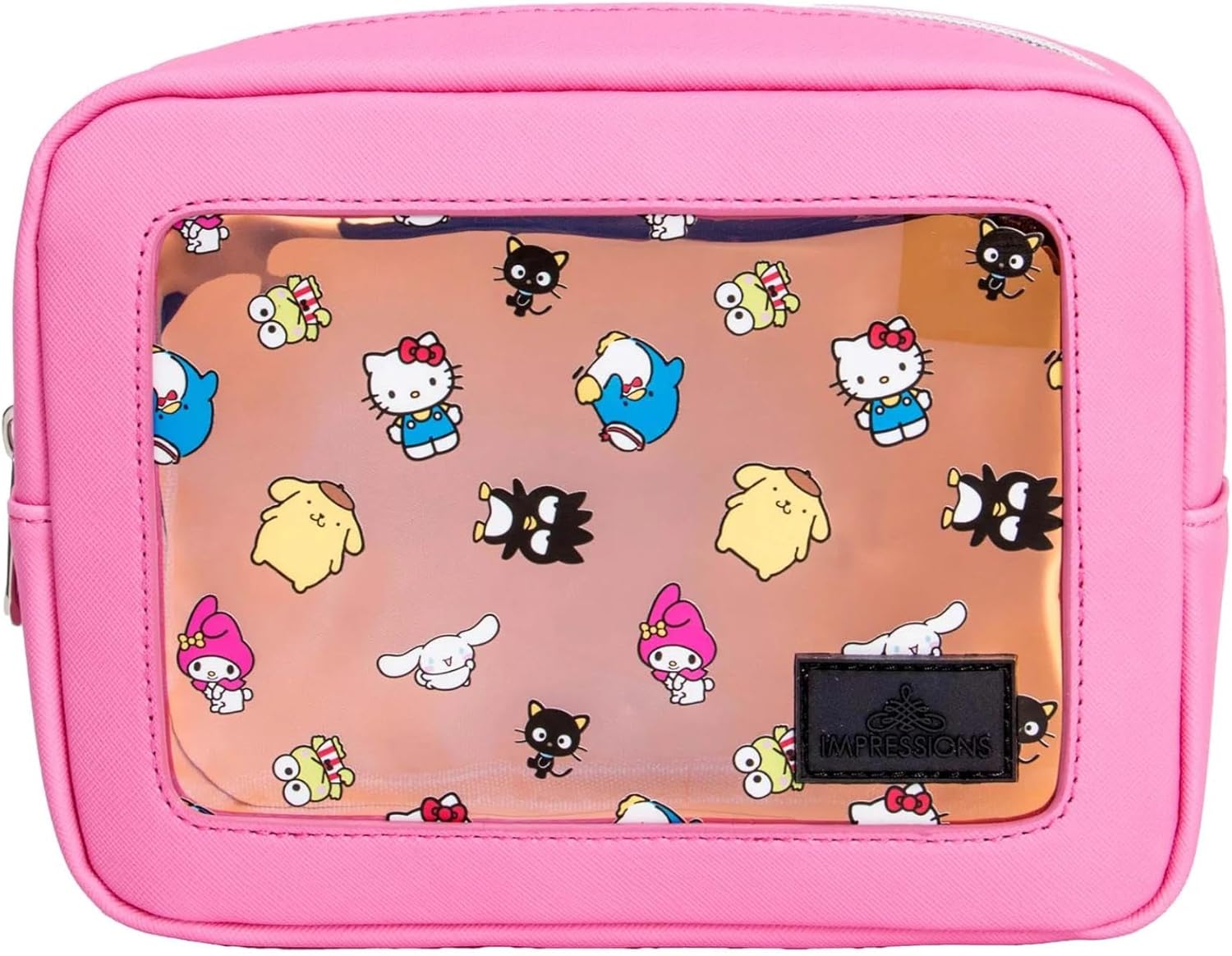 Impressions Vanity Hello Kitty and Friends Core Cosmetic Pouch for Women, Core Print Artwork Travel Makeup Bag Organizer with Inner Pocket, Metal Zipper Opening Faux Leather Handheld Purse (Pink) - Image 5