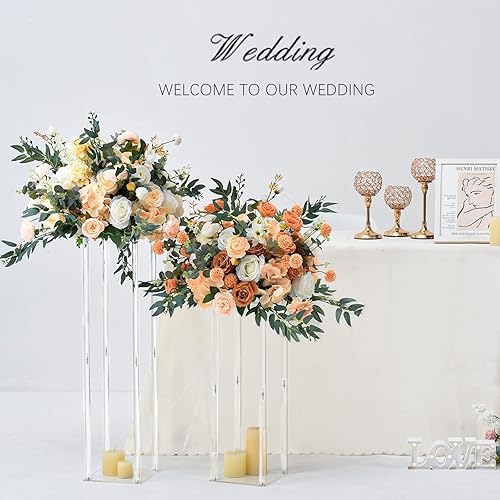 Miniatura 7 de Vincidern 4 piezas de centro de mesa de acrílico para mesa de boda, jarrones de flores transparentes de 23.6 pulgadas para bodas, fiestas,