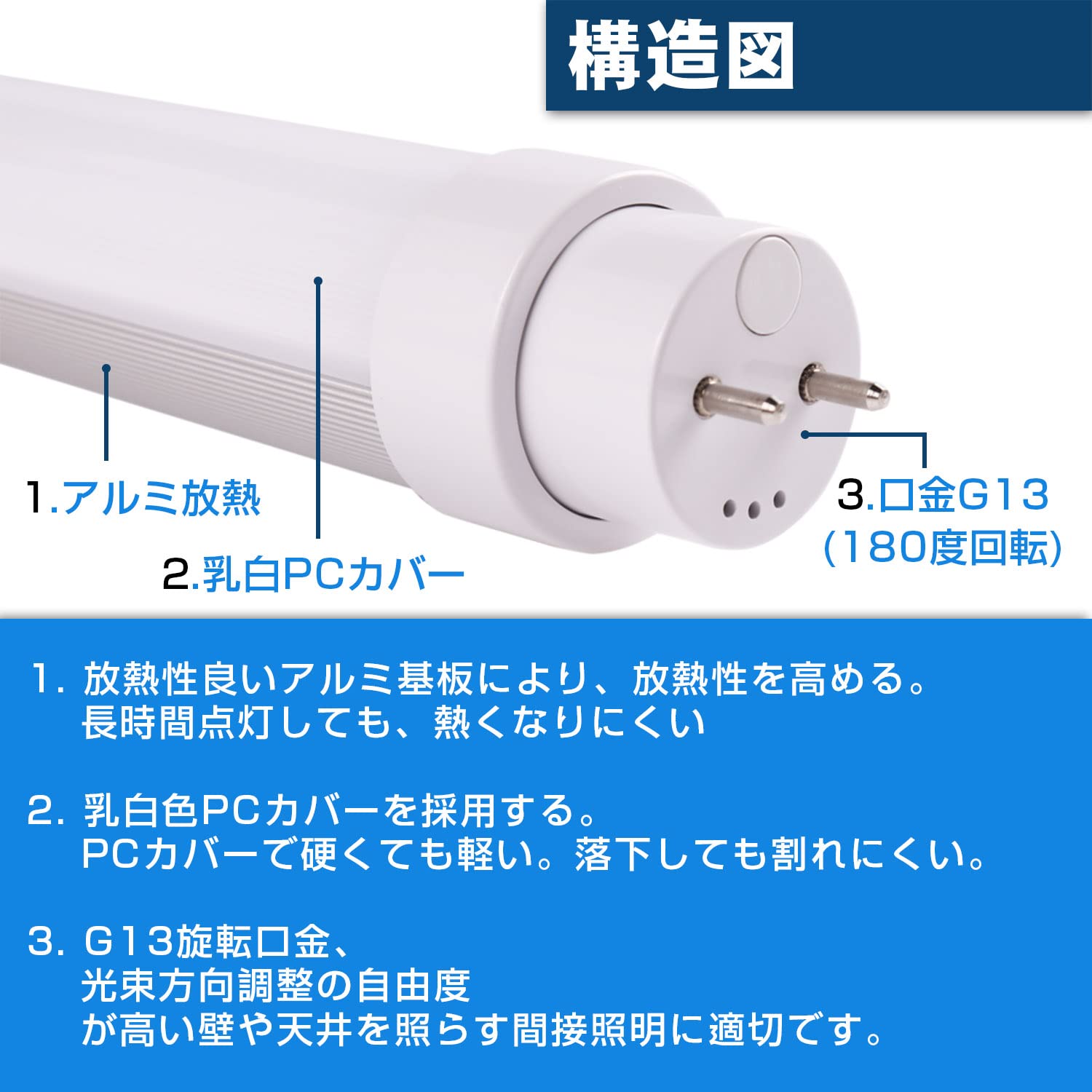 Amazon | 1本!40W形LED蛍光灯 100％工事不要【スタータ形（FL40W形