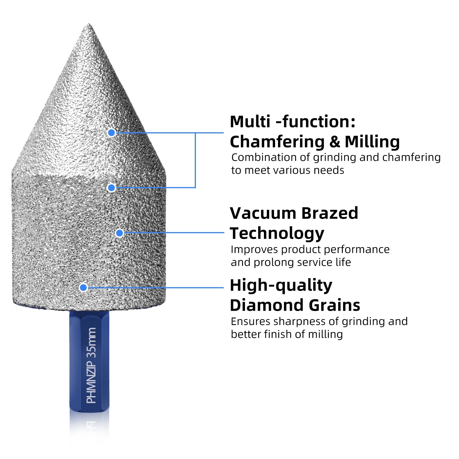 Punte Diamantate per Smussare 35 mm Esagono Gambo Smussatura di per Allargare i Fori Modellare Lucidare Smerigliare su Piastrelle di Ceramica Porcellana Marmo Granito Pietra Artificiale