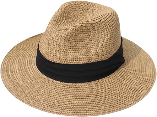 Miniatura 18 de Lanzom - Sombrero de paja playero para mujer, de ala ancha, plegable, estilo Fedora, UPF50+