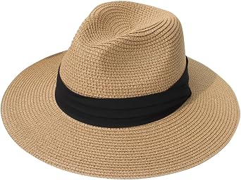 Lanzom Women Wide Brim Straw بنما Roll up Hat Fedora Beach Sun Hat UPF50 +