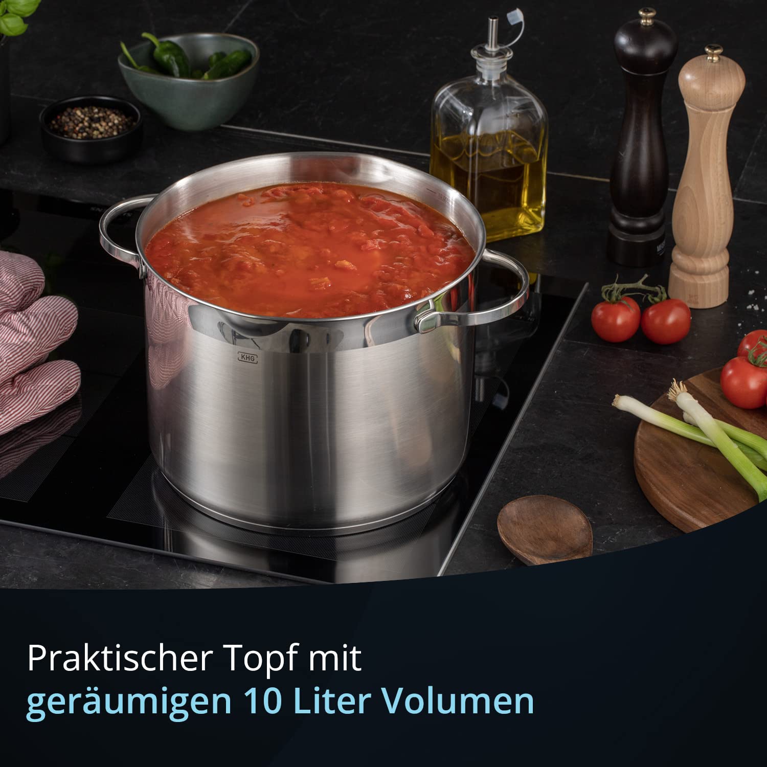 KHG Topf XXL Kochtopf 26 cm, 10 L Induktion, Edelstahl unbeschichtet