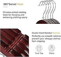 Vista 4 de TOPIA HANGER Perchas de madera para trajes con clips de metal ajustables (paquete de 10), perchas de madera maciza, gancho giratorio de 360°