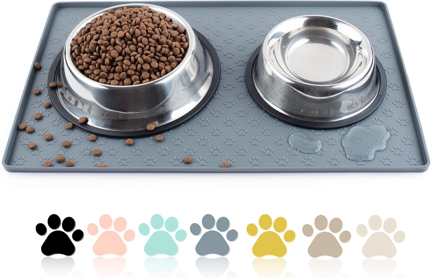 Coomazy Dog Cat Pet Feeding Mat, Silicone Waterproof Food Mat M, L- 0.4inch Raised Edges, Nonslip Pet Placemat Bowl Tray to Stop Food Spills and Water Messes Out to Floor : Pet Supplies