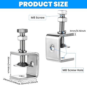 12 Pack 304 Stainless Steel Small C Clamps, 1 Inch Mini C Clamps, Mini Tiger Clamp Woodworking Clamp With Stable Wide Jaw Opening For Woodworking, Mounting, Welding