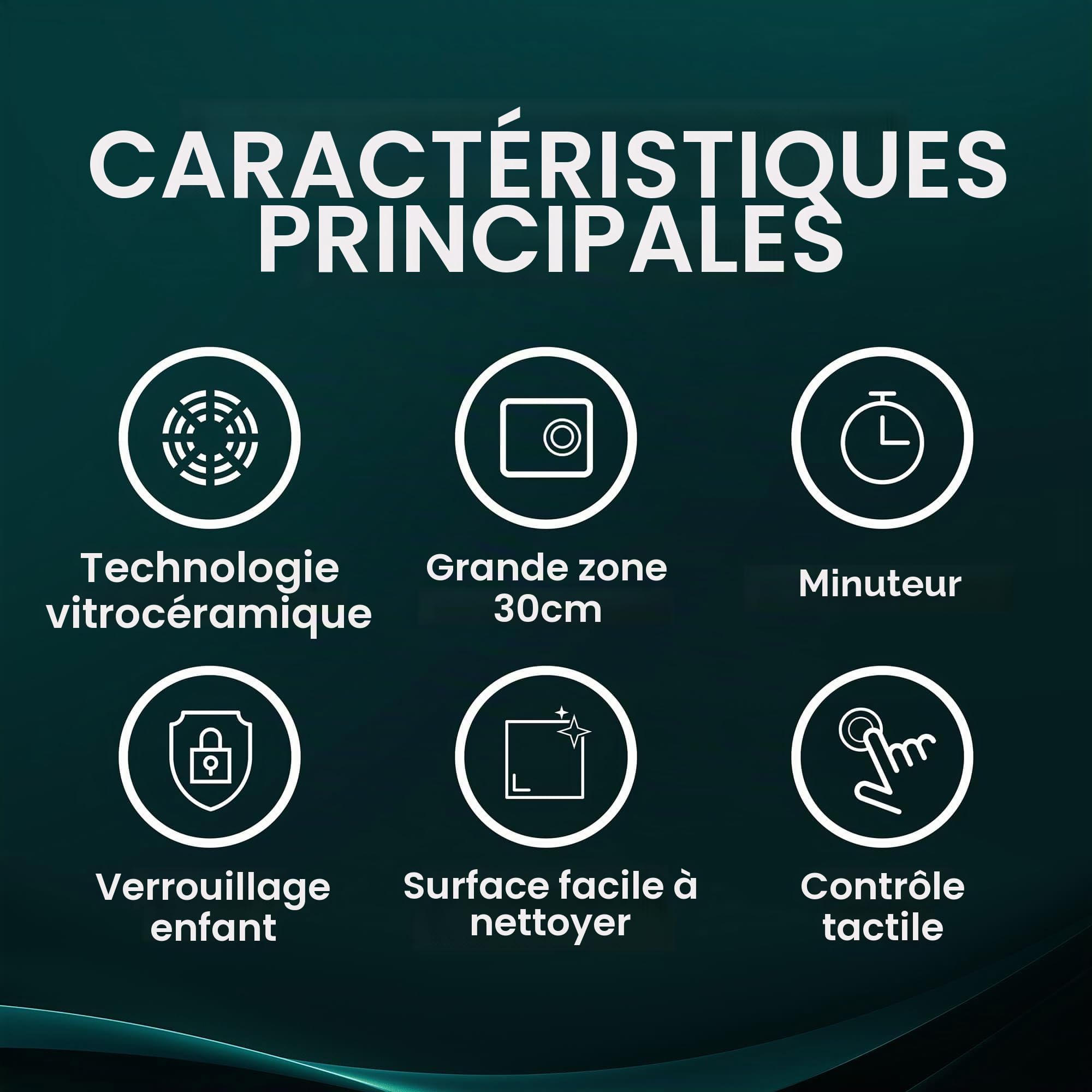 Hisense E6332BSCE Plaque vitrocéramique 3 zones, grande surface 30 cm, largeur 60 cm, contrôle tactile, verrouillage enfant, minuterie intégrée, résistante aux rayures, nettoyage facile, bords