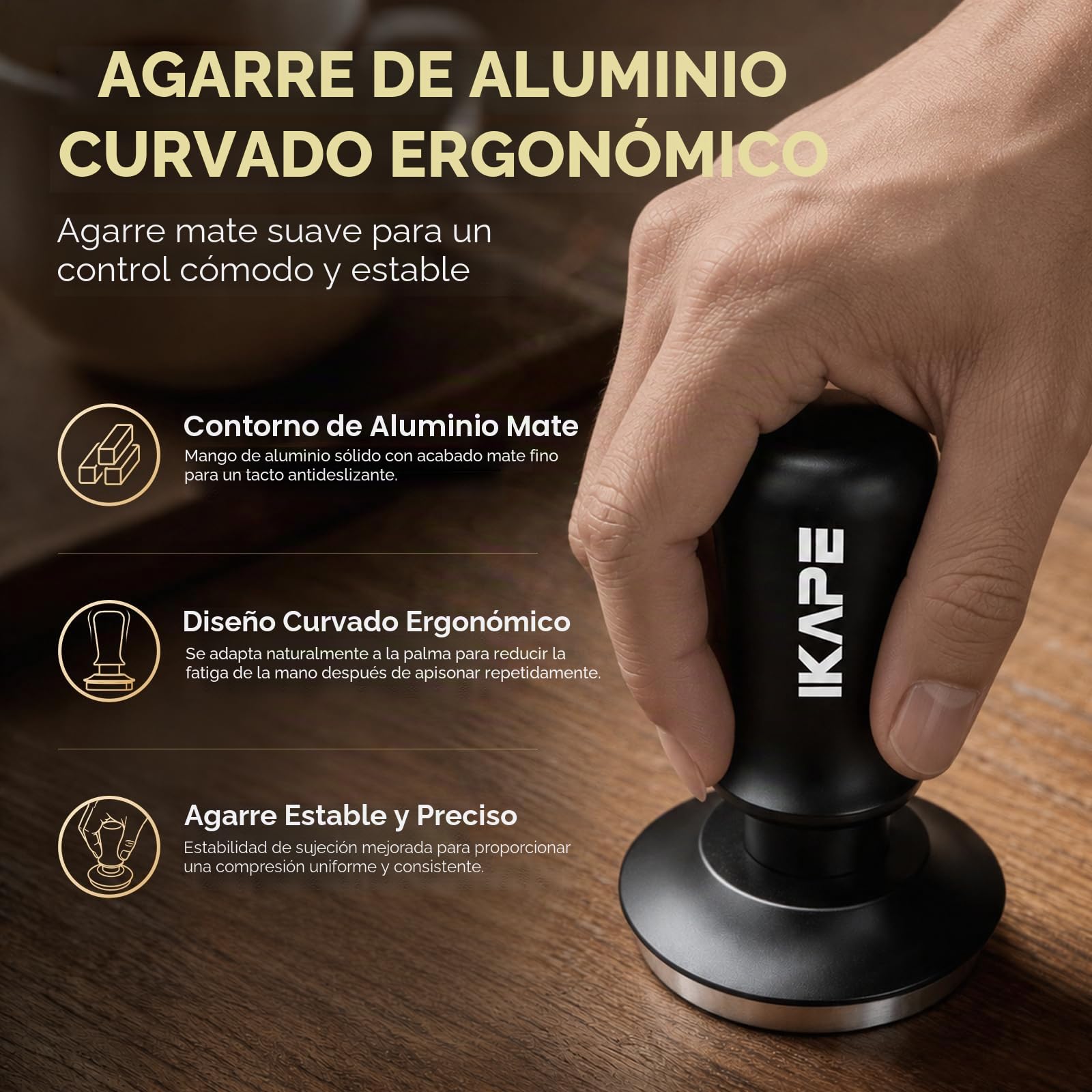 IKAPE Prensador de café espresso de 51 mm, prensador de café barista premium con resorte calibrado, base de acero inoxidable 100% plana para máquina de espresso (negro)