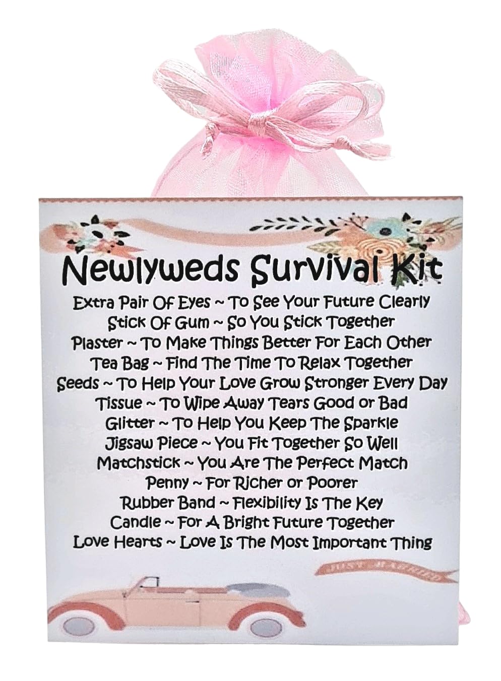 Newlyweds Survival Kit (Pink) ~ Unique Sentimental Novelty Wedding Gift & Greetings Card | Personalised Wedding Keepsake