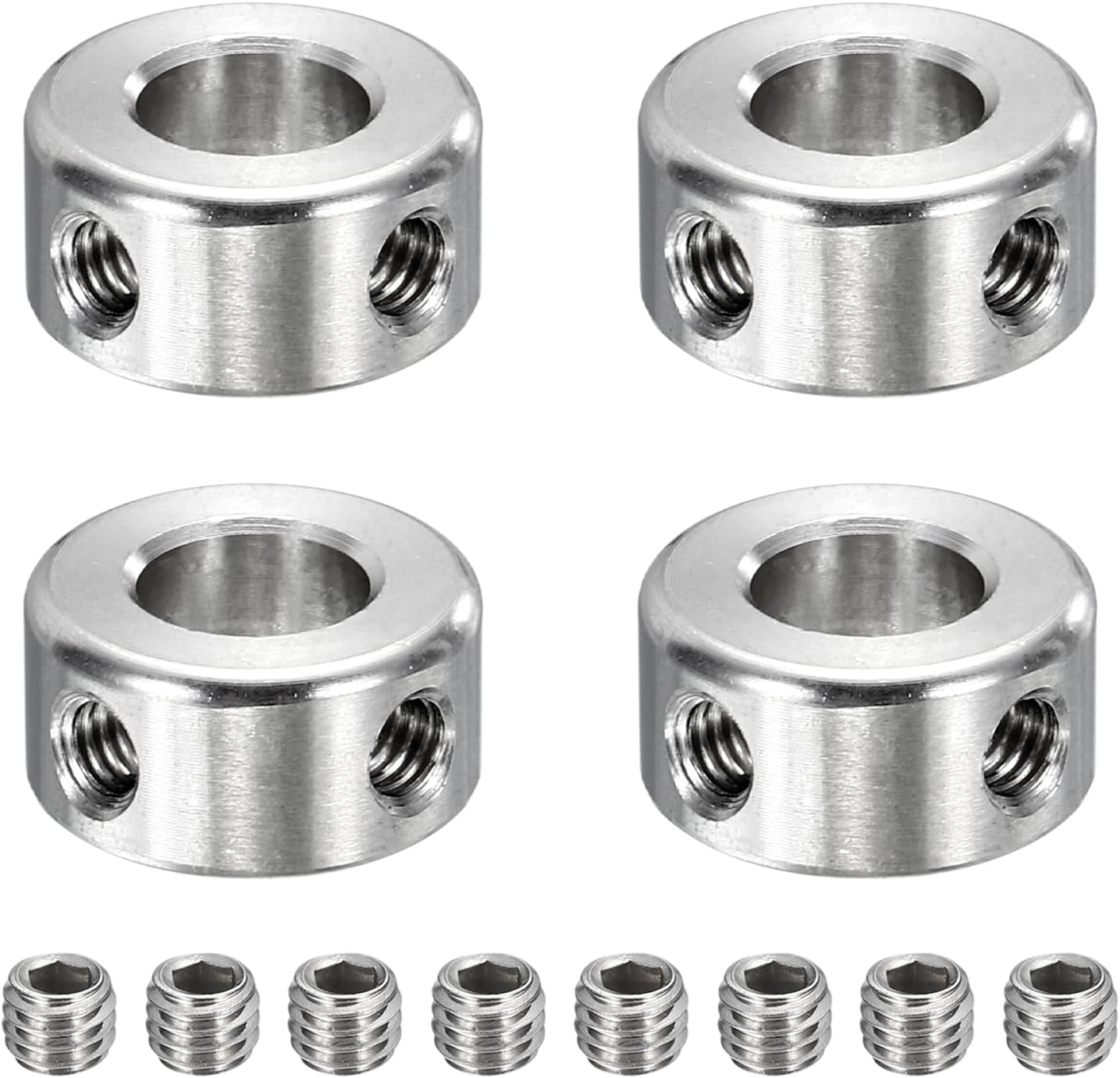 sourcing map 4pcs Stainless Steel Shaft Collar, 8mm(5/16") ID 16mm(5/8") OD 8mm(5/16") Thickness Dual Hole Bore Shaft Locking Collars for Gearbox Assemblies, Machine Tools