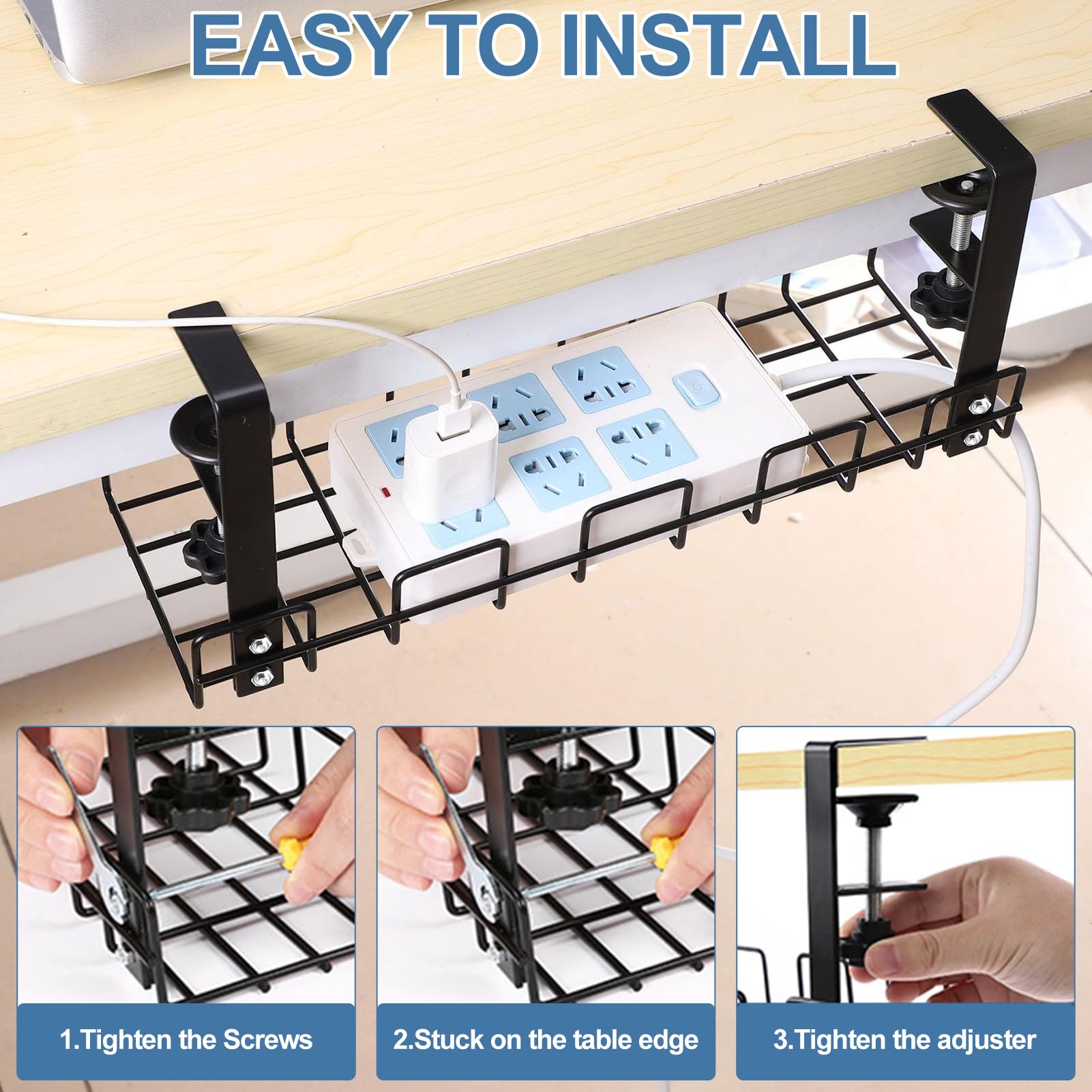 Schreibtisch Kabelkanal für ordentlicher Kabelmanagement, Kabellwanne für kabelorganisation am Arbeitsplatz, Tray for Home Office Cable Management Under Desk, Kabel Organizer, Schwarz (2 Stück)