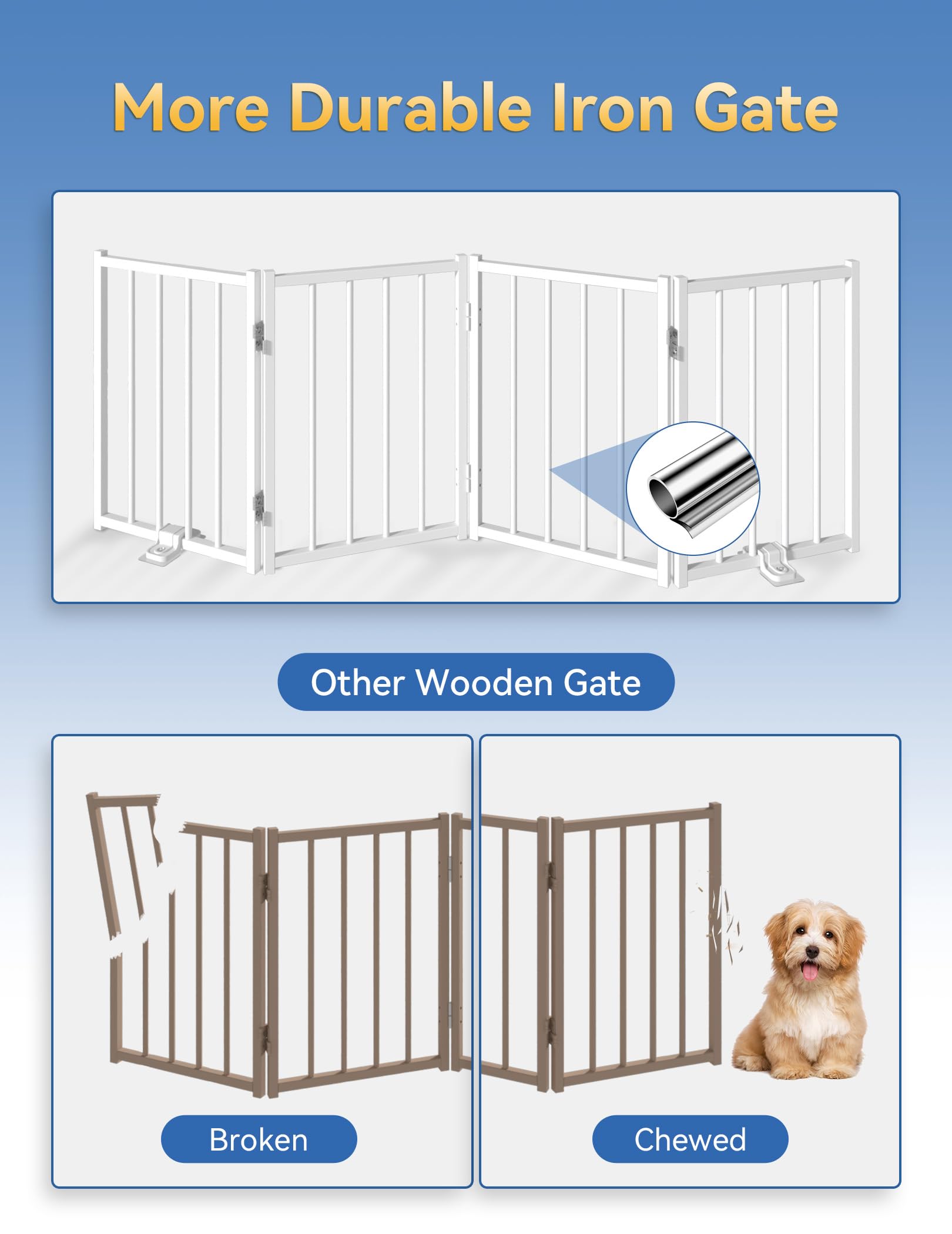 Condition photo showing New/Like New for bfnn free standing dog gate, 16.5" high short pet gate for stairs and doorways, up to 48" wide foldable puppy fence, indoor & outdoor use, no drilling and no assembly, for small & toy dogs, white