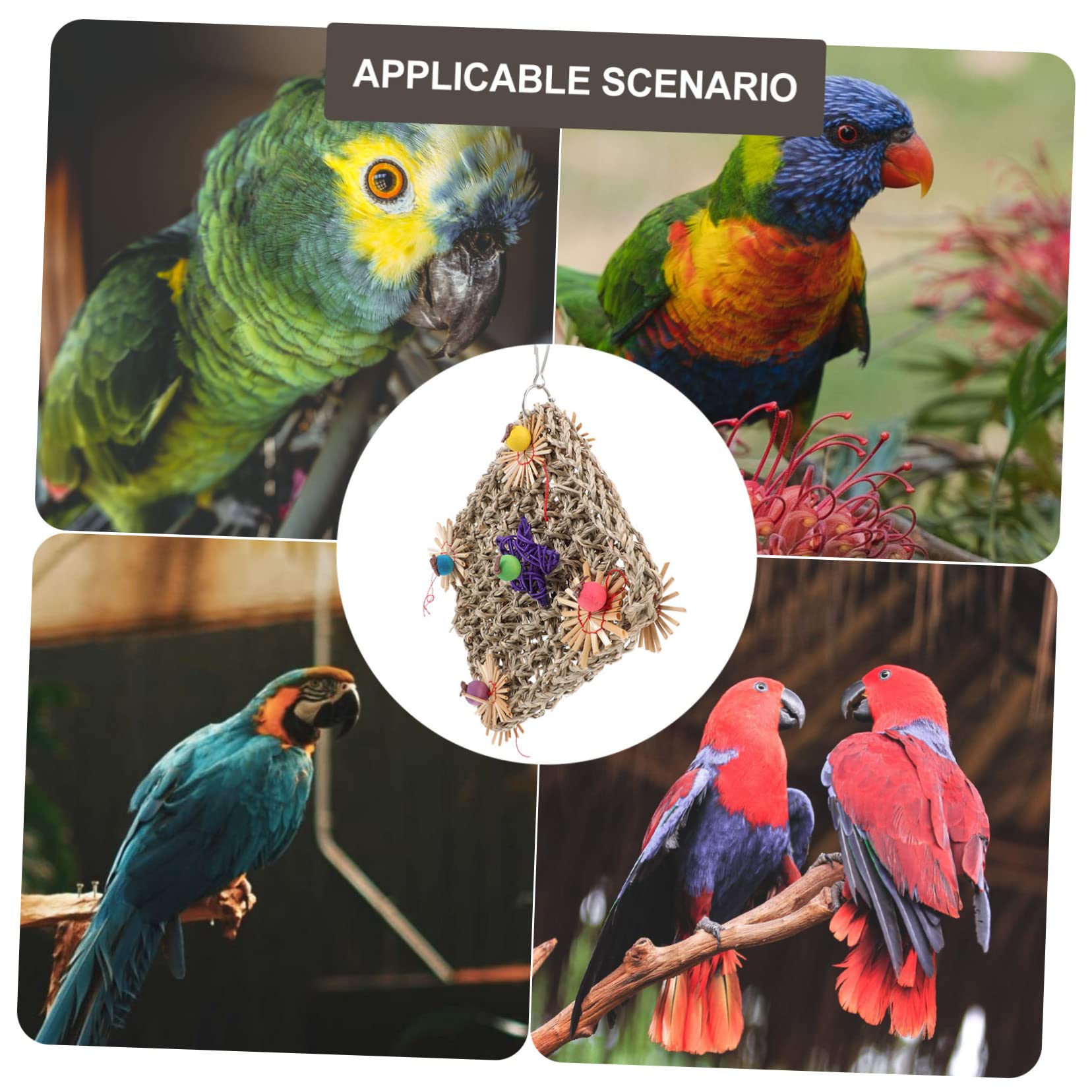 POPETPOP 3pièces Parfait pour Oiseaux Filet Herbe Tressée Jouet à Mâcher pour Perroquets Accessoire De Divertissement pour Oiseaux Encourage Exploration Développement Compétences
