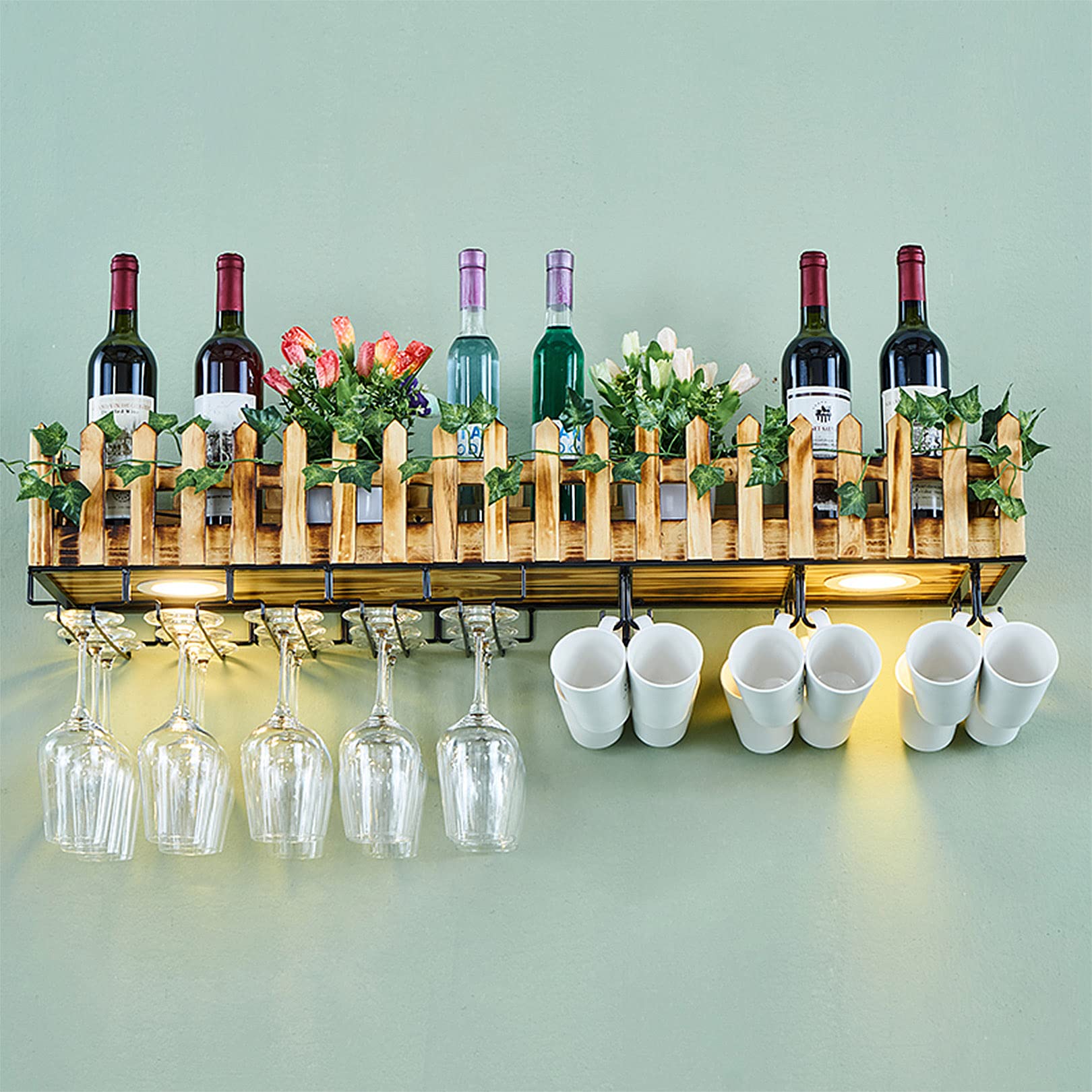 Étagère murale flottante bois rustique bouteilles de vin cuisine salle à manger