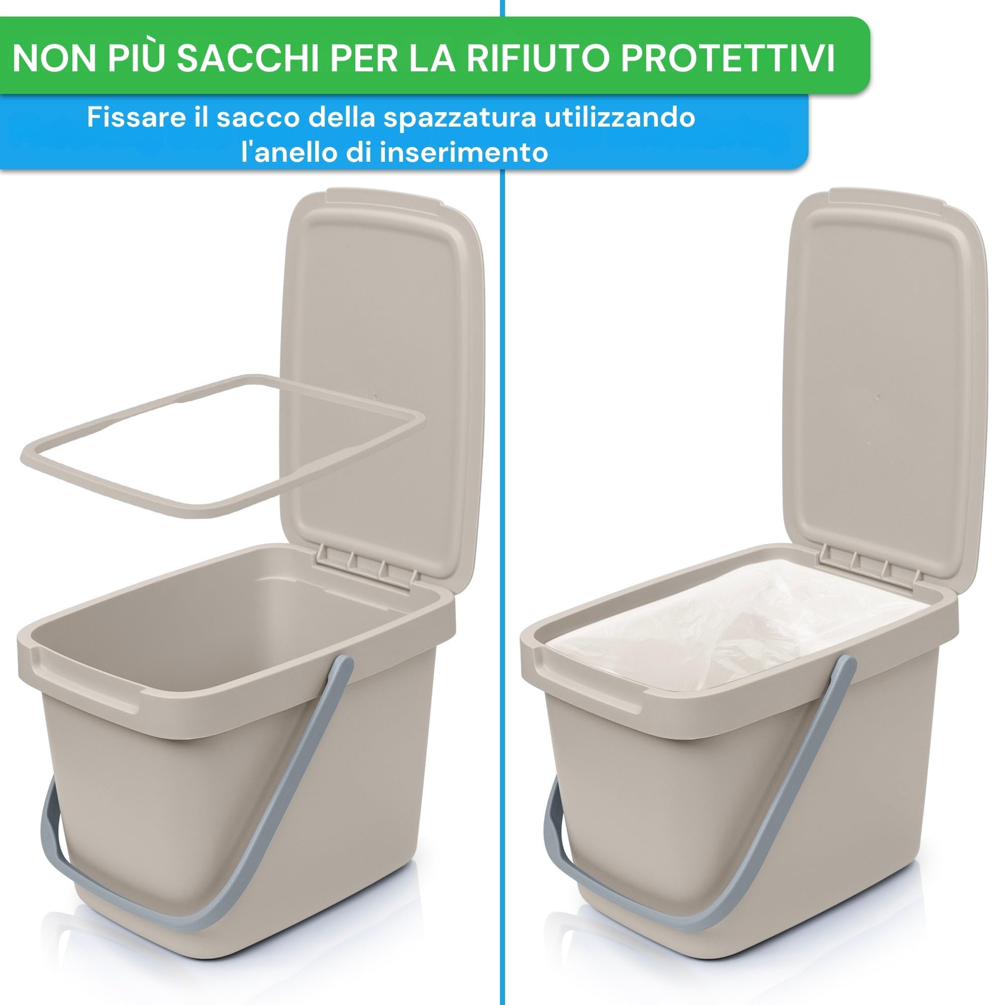 YourCasa® Pattumiera biologica da cucina – 6 l secchio per compost da cucina per tutti i giorni, contenitore per rifiuti biologici – con coperchio e gancio a parete – Pattumiera biologica piccola –