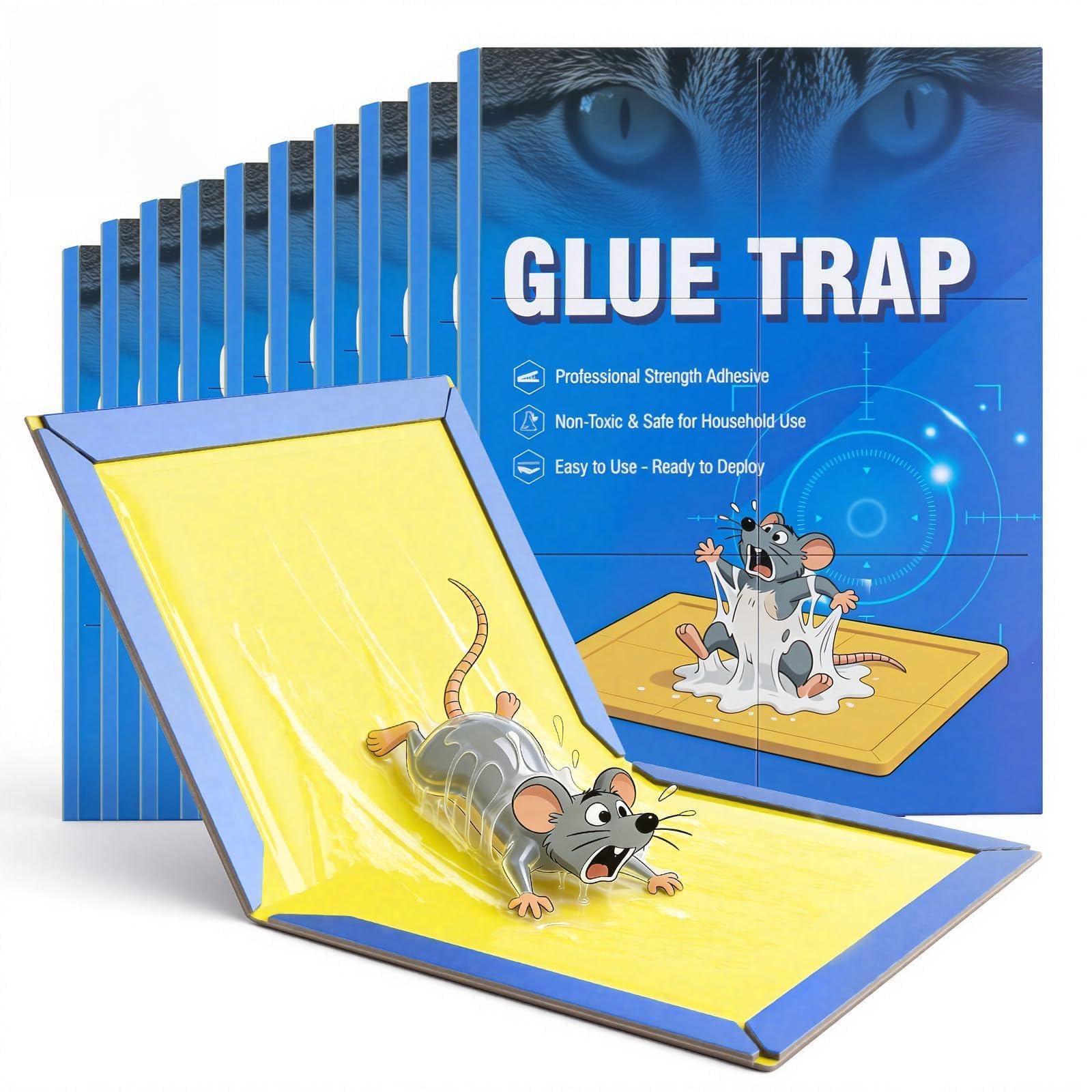 Tesmotor Trampa Adhesiva para Ratones y Ratas, 10 Placas de Pegamento Anti Roedores, Trampa Potente y Fácil de Usar para Uso Interior