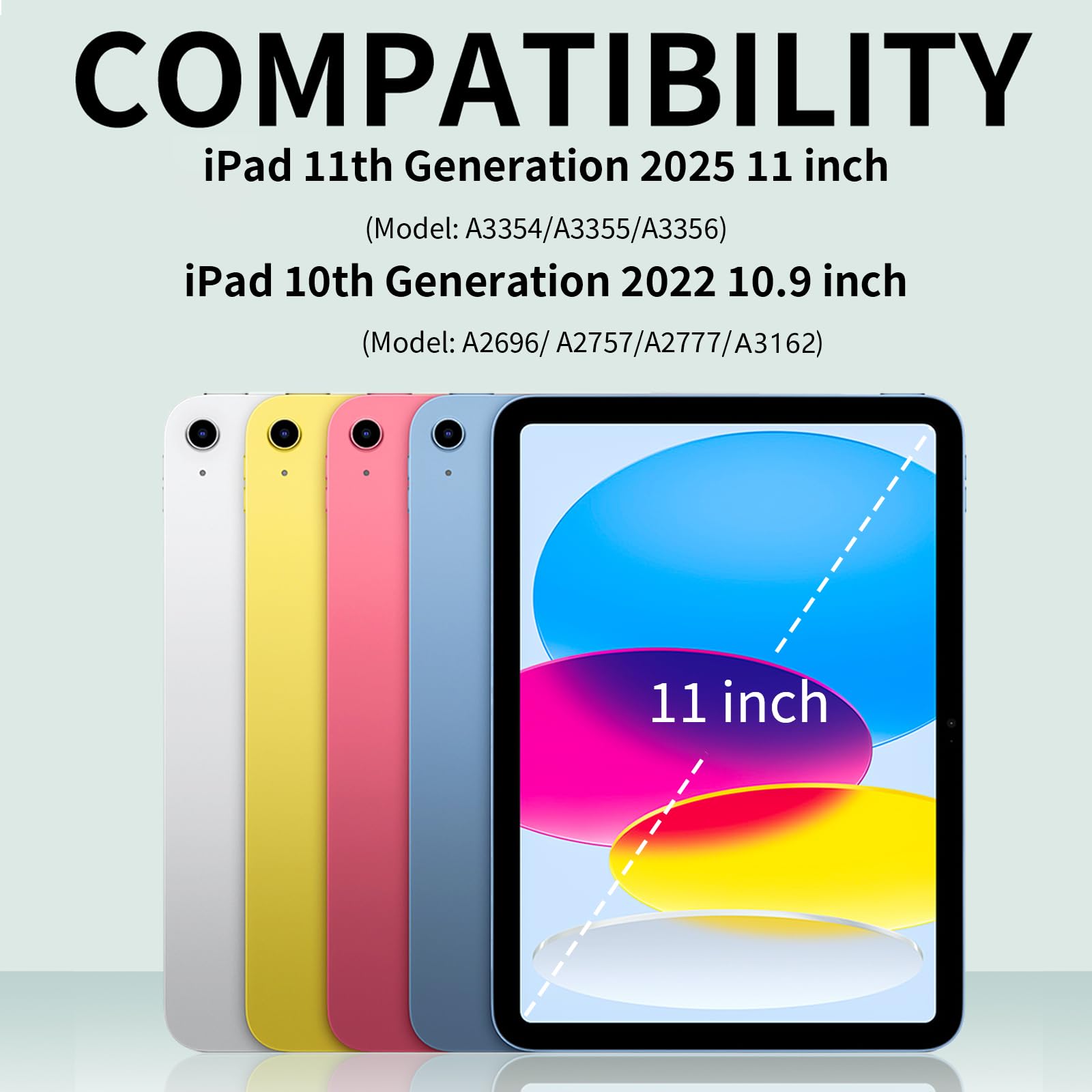 KenKe Schutzhülle für iPad (A16) 11. / 10. Generation (2025/2022) mit abnehmbarem Stifthalter, magnetischer, abnehmbarer Hybrid-schlanker Ständer, um 360° drehbar, transparente harte Rückseite aus