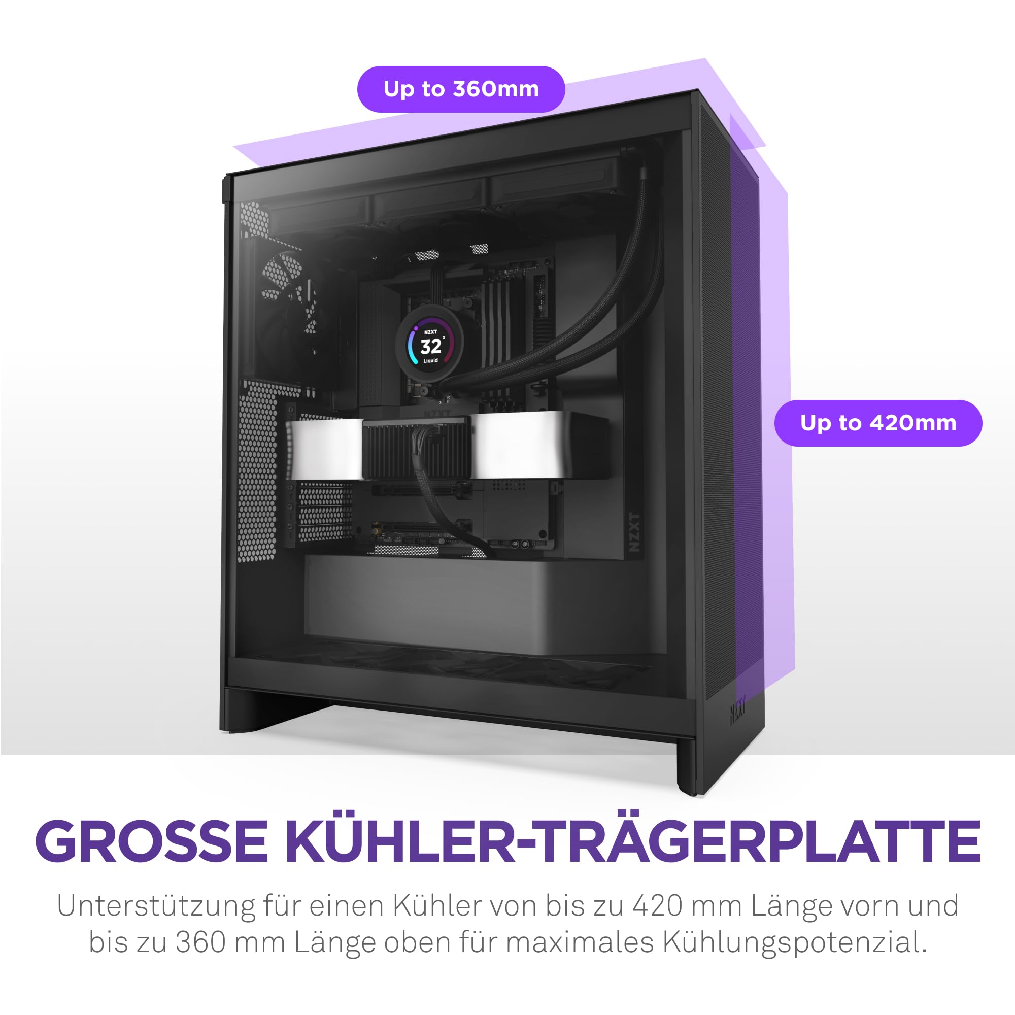 NZXT H7 Flow | Mid-Tower-ATX-Airflow-Gehäuse | Bis zu 3 x 120-mm-Lüfter im Boden zur direkten GPU-Kühlung | 3 x 120-mm-Frontlüfter | 420-mm-Kühler-Trägerplatte vorn | Schwarz