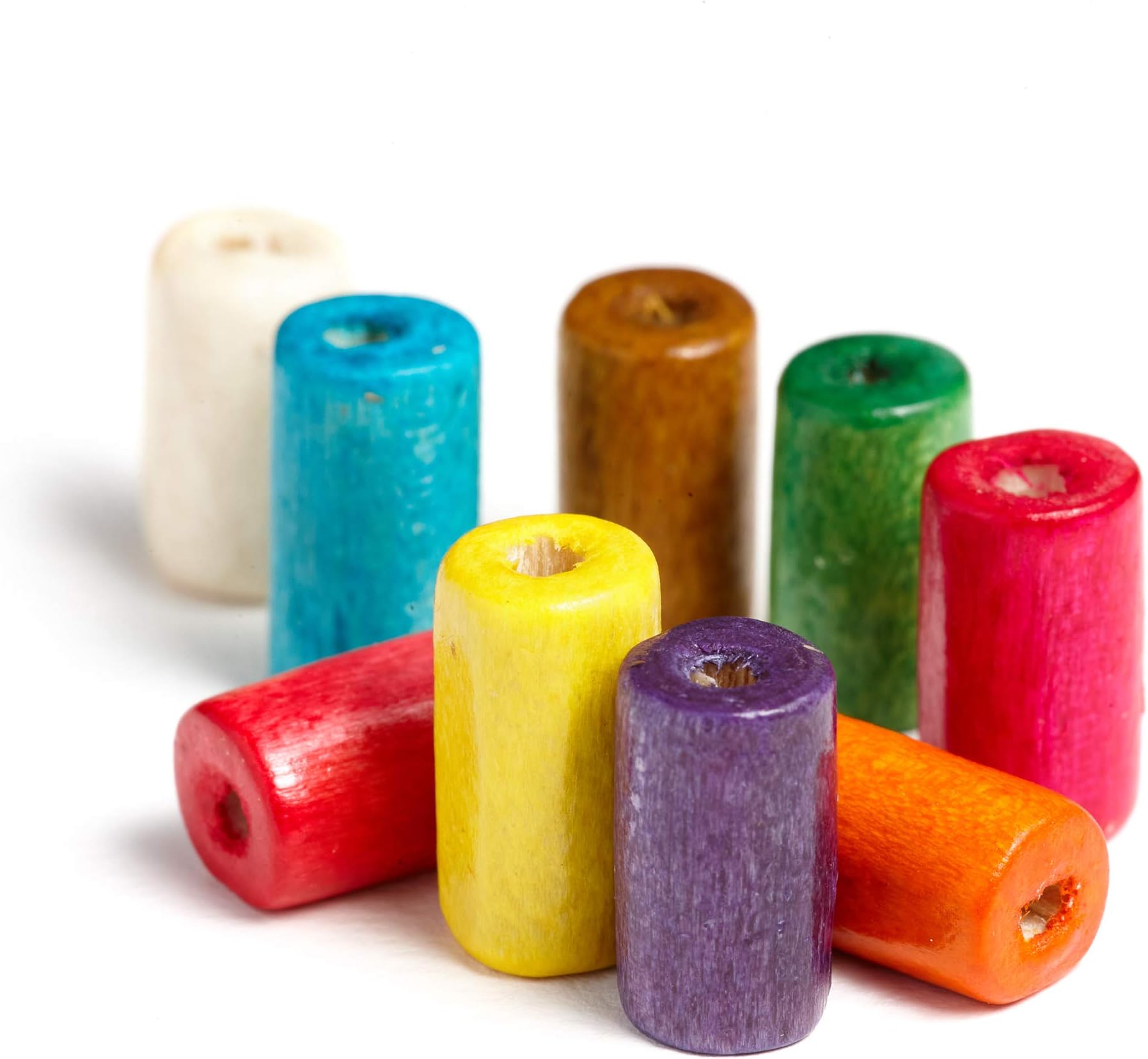 1000 Multicolor Tube Cylinder Wood Beads 6mm x 12mm with 2mm Hole