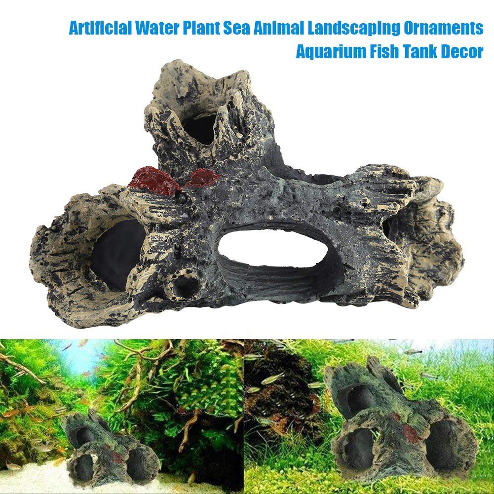 Arredo Acquario Resina | Ornamento Tronco Artificiale con Grotta per Decorazione Paesaggi Acquatici Naturali | Atossico e Sicuro per Pesci - Dimensioni 15x10x8 cm