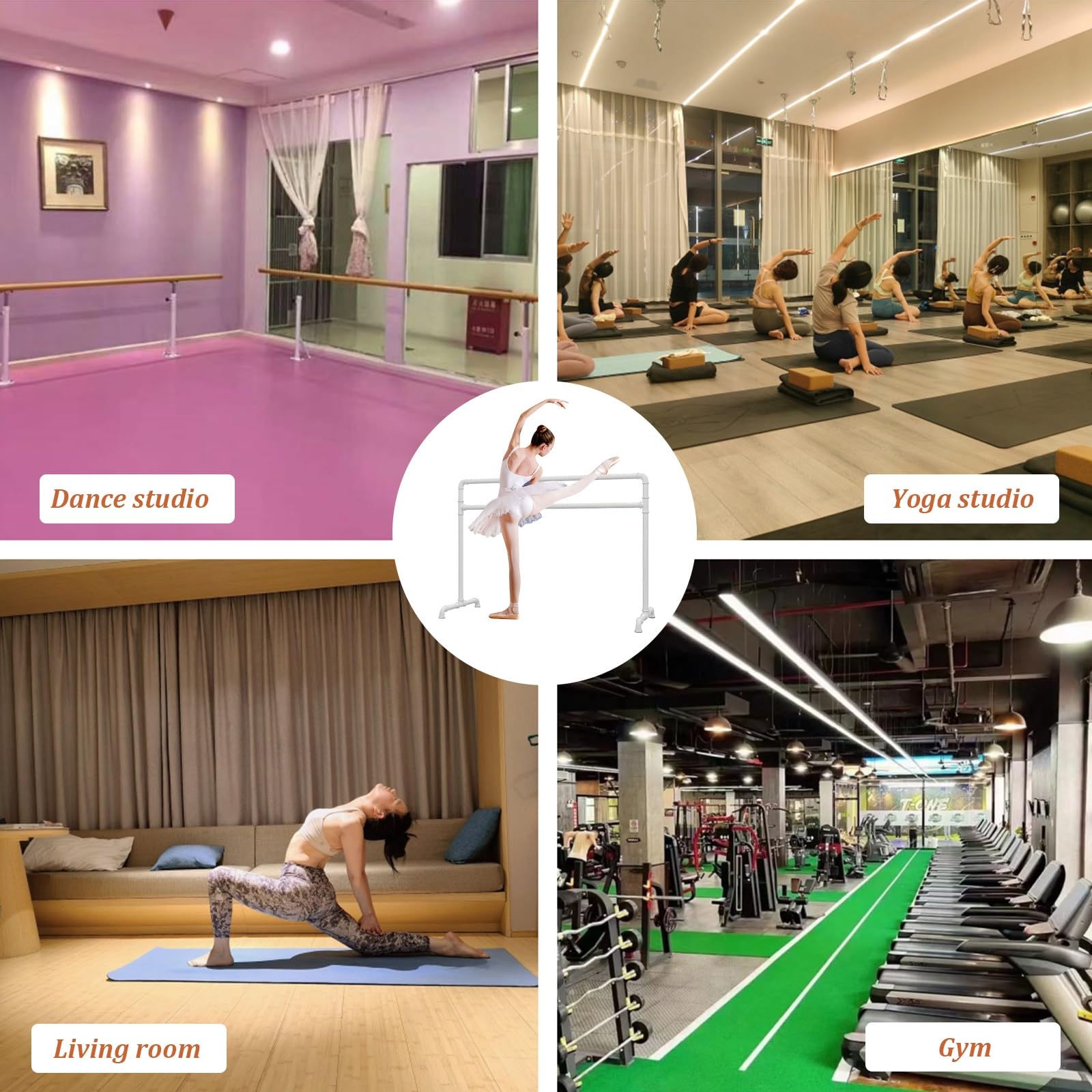 Barra de ballet, barra de baile de tubo de acero independiente, barra elástica portátil ajustable para fitness en casa y baile