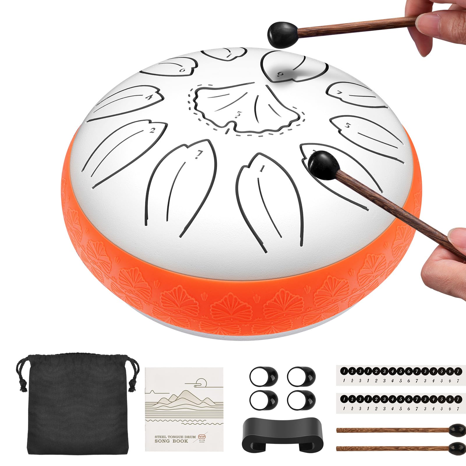 LEKATO Bęben językowy, 15 cm 11 nut w klawiszu C, stalowy bęben językowy mini uchwyt (biały)