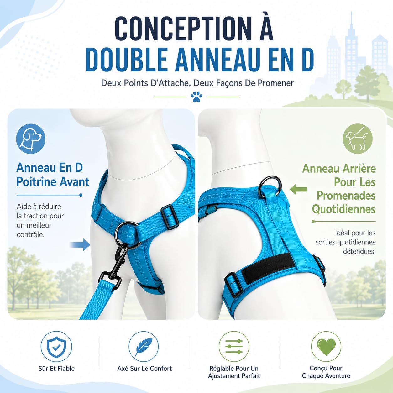 veltriofrance Harnais Chien Anti Traction Harnais Reglable Confort Poitrine Respirant Controle Marche Reflechissant pour Chiens (Vert,XL)