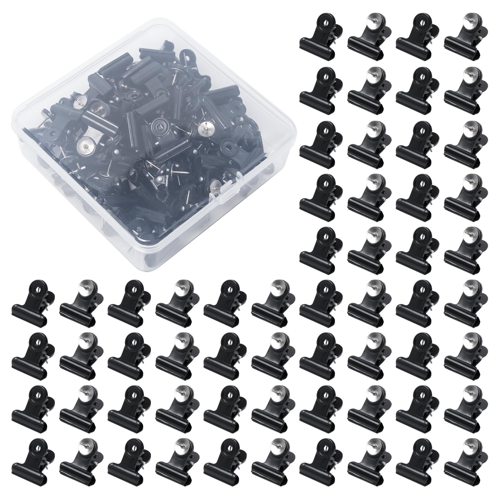 60 Pezzi Puntine con Clip Puntine con Spillo per Carta Foto Poster | Push Pin Clips Bacheca Accessori Mini Nero Clips Puntines Puntines da Disegno per Bacheche Include Scatola Portaoggetti