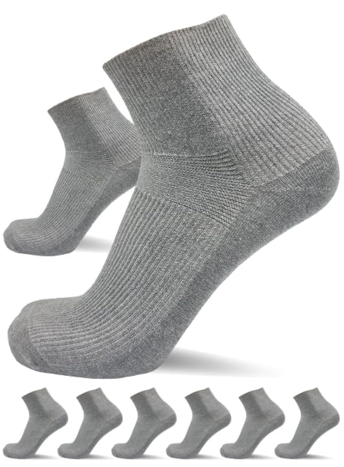 sogzz Diabetikersocken Herren Damen | 6 Paar | ohne Gummibund, ohne Naht, Kurzsocken, kurze Diabetiker Socken, Quarter Socken kurz, 80% Baumwolle, Modell: Diabetic Quarter, 43-46 Grau